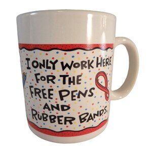 Hallmark Shoebox Mug Cup I Only Work Here For the Free Pens And Rubber Bands